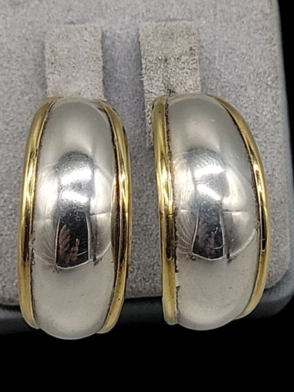 TB 107 Sterling Silver Post Earrings Chunky Half Hoop Mexico Gold Outline - Picture 3 of 16